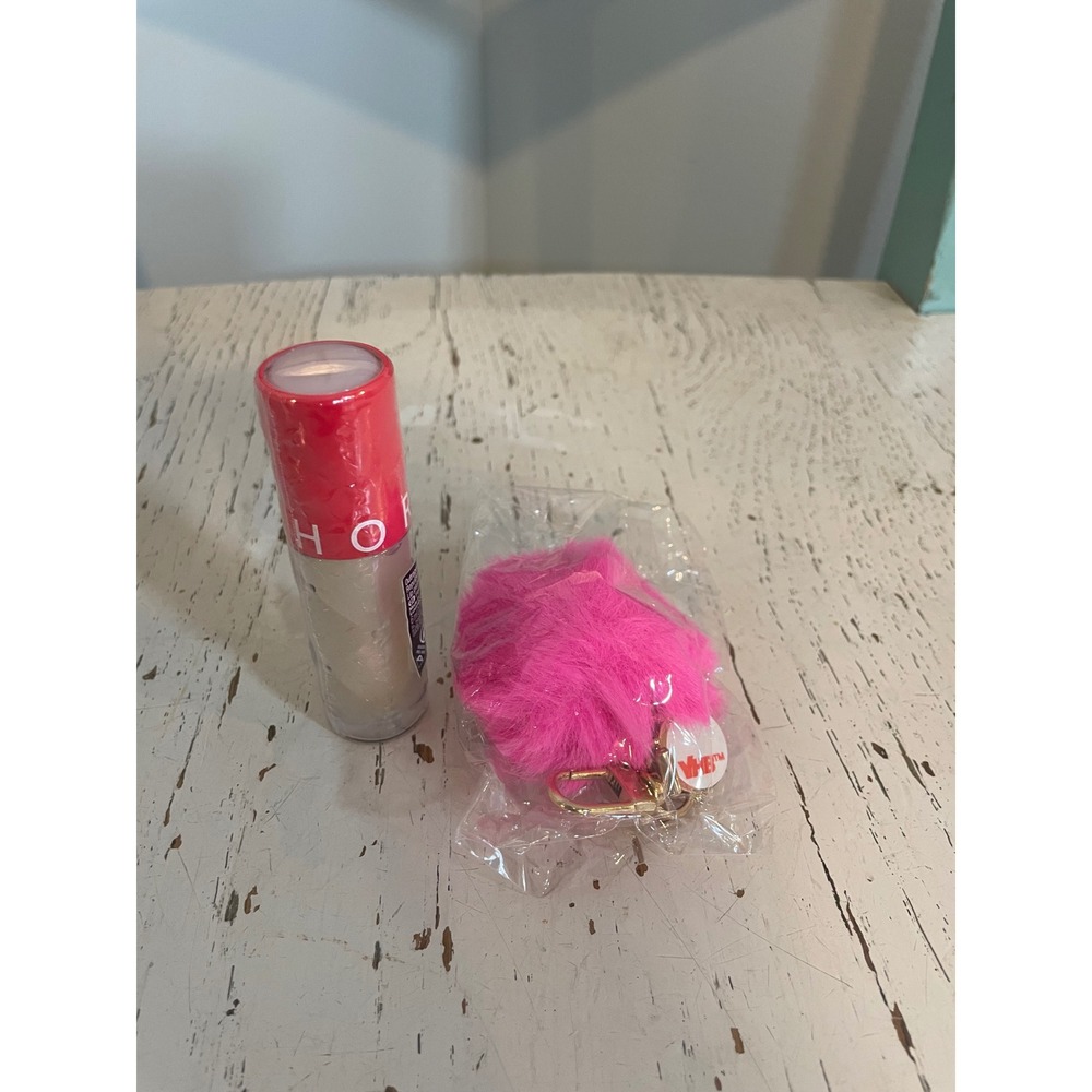 Sephora Outrageous Intense Lip Gloss 01 Shimmer Sparkle Faux Fur Pom Keychain